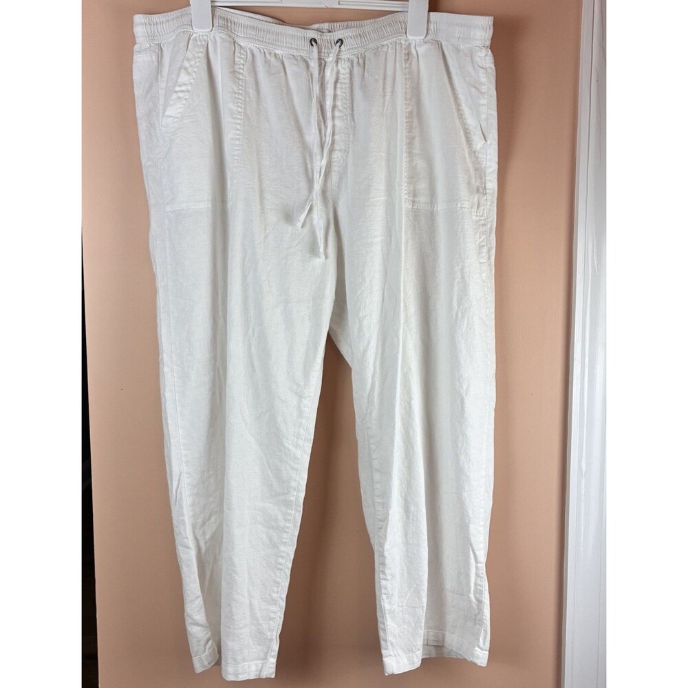 dā-sh Women’s Linen Blend White Pull On Drawstring Pants Size 2X